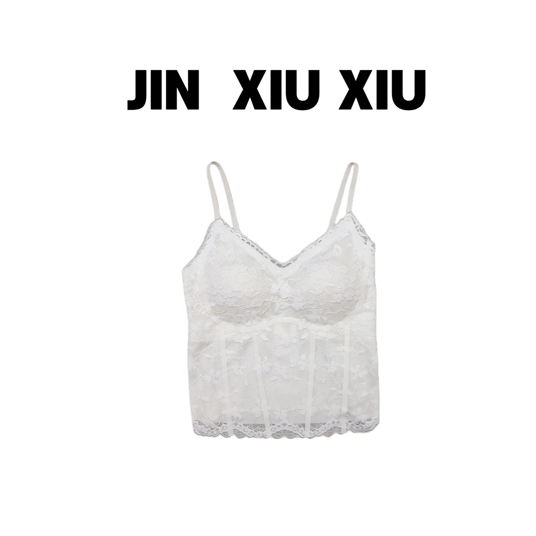 JINXIUXIU春夏新款蕾丝花边韩系甜美可拆胸垫背心1271