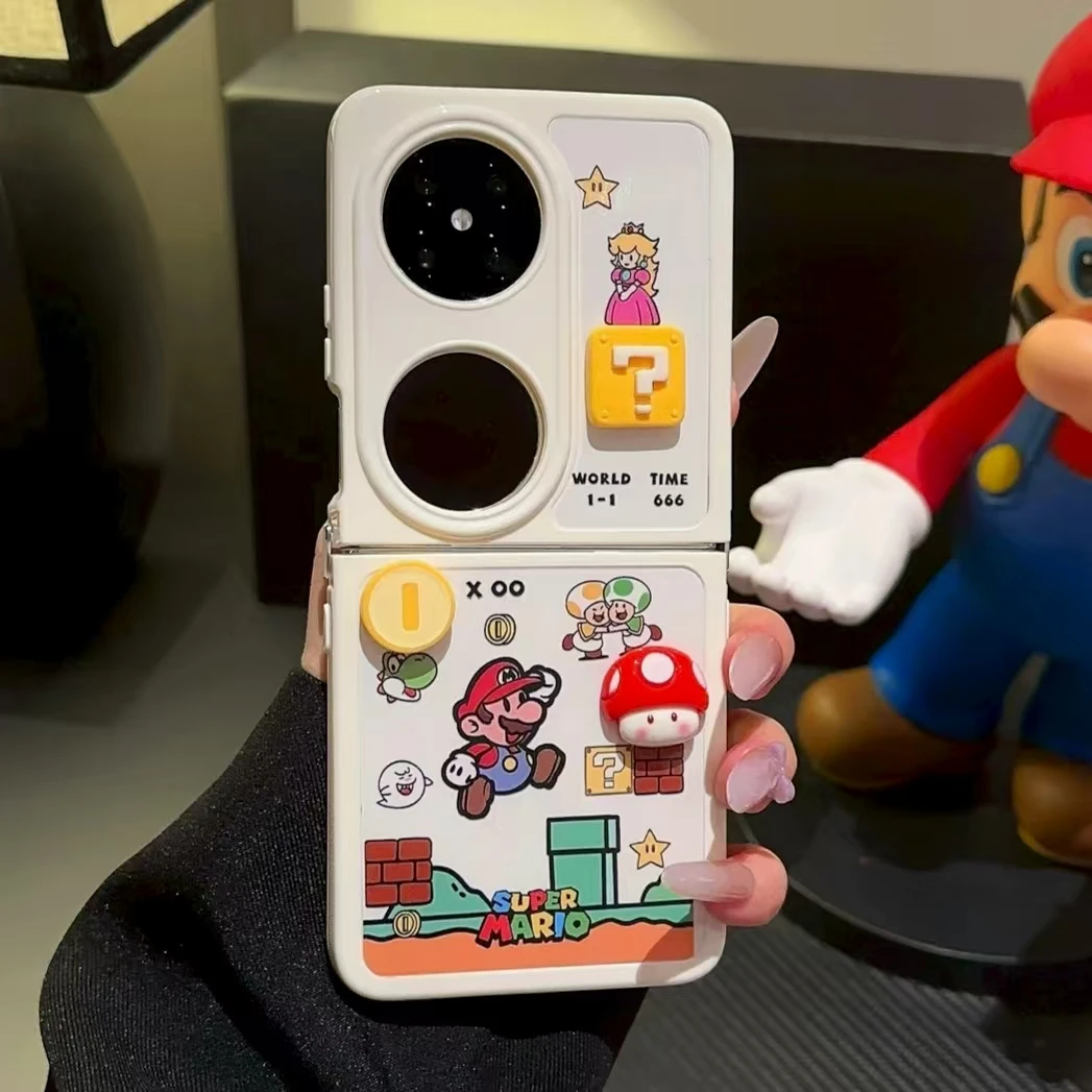 折叠奶油壳适用华为/小米/三星/oppo/vivo卡通马里奥支架is手机壳