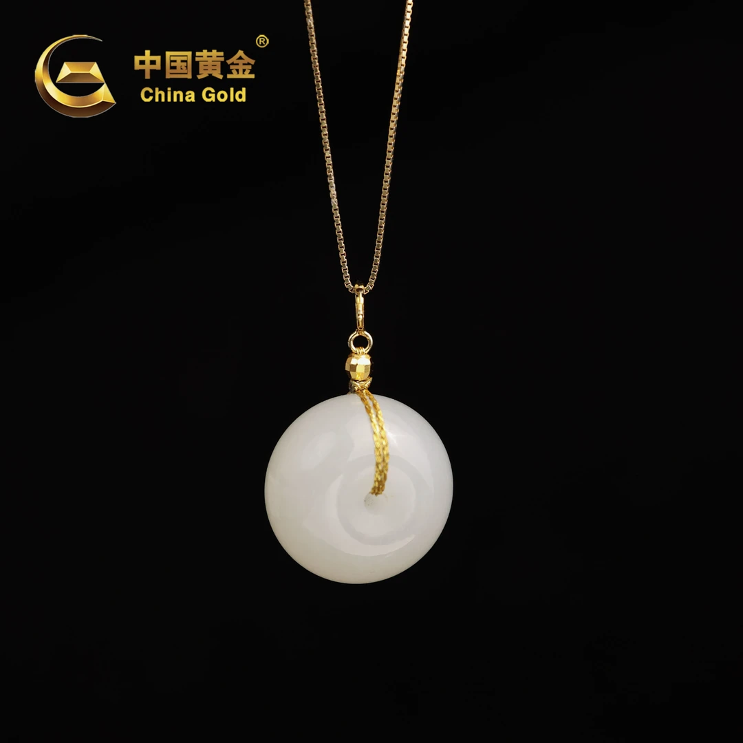 【中国黄金】S925银和田玉白玉平安扣吊坠-D8620-【北】