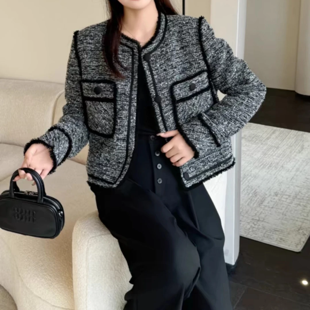 〖铃铛精选〗时尚粗花呢小香风外套女春休闲女士修