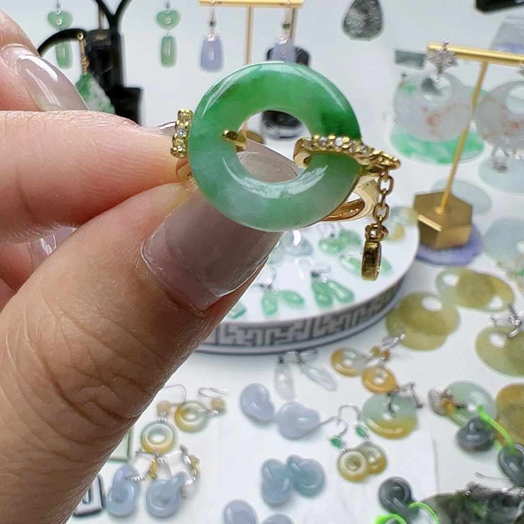 翡翠银S925镶嵌耳饰天然缅甸A货翡翠