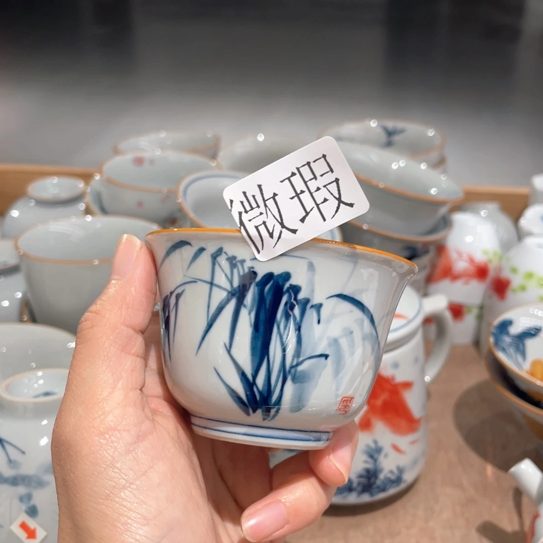 釉下彩纯手绘有瑕
