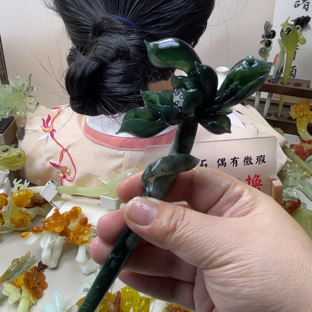 微***蛇纹石玉合金发饰