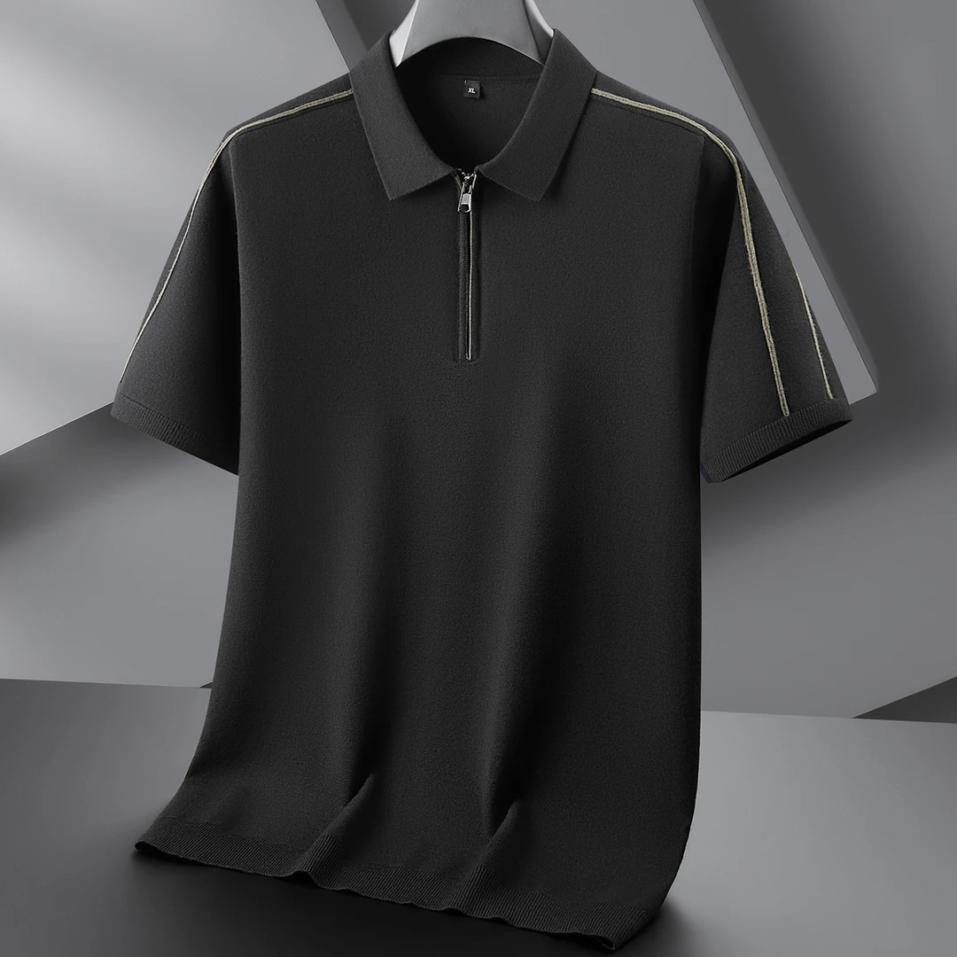 半拉链翻领针织短袖男加肥加大码套头毛衣200斤胖子打底毛线衫