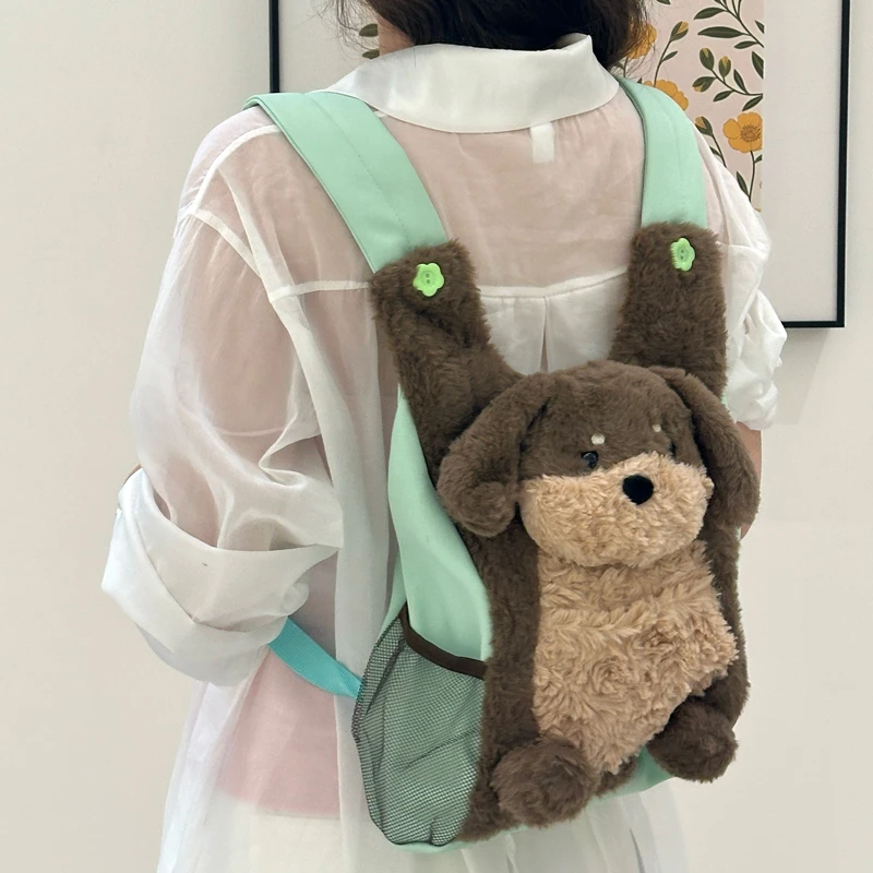 可爱呆萌小企鹅毛绒双肩包女学生上课书包卡通腊肠狗休闲通勤背包