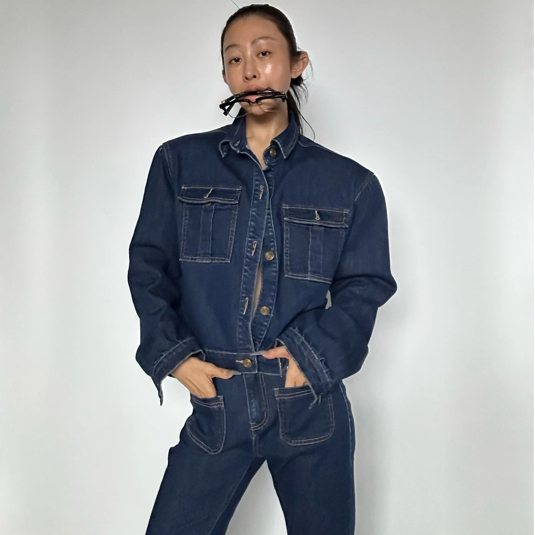 VIVISPLENDID80053-19877#（定制NO退NO换）显瘦蓝色牛仔套装