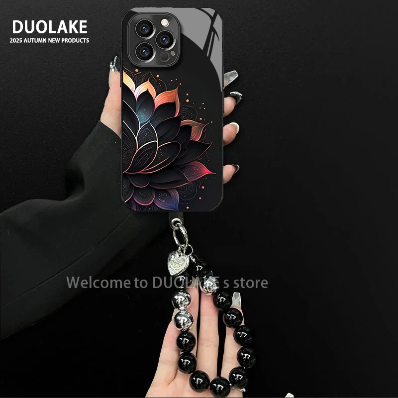 暗金莲花适用苹果vivo华为oppo小米iPhone17电镀玻璃防摔手机壳潮