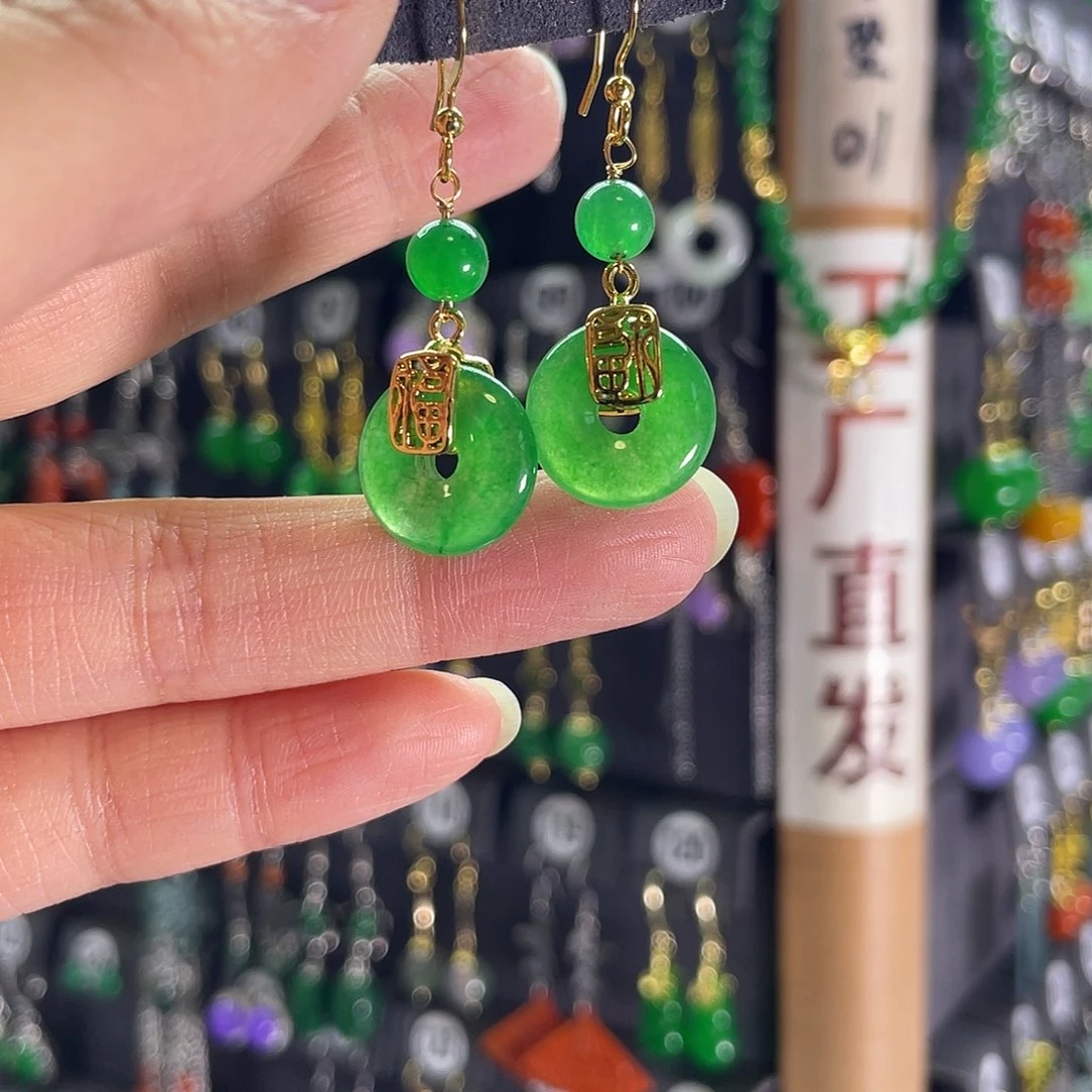 翡翠银S925镶嵌耳饰181