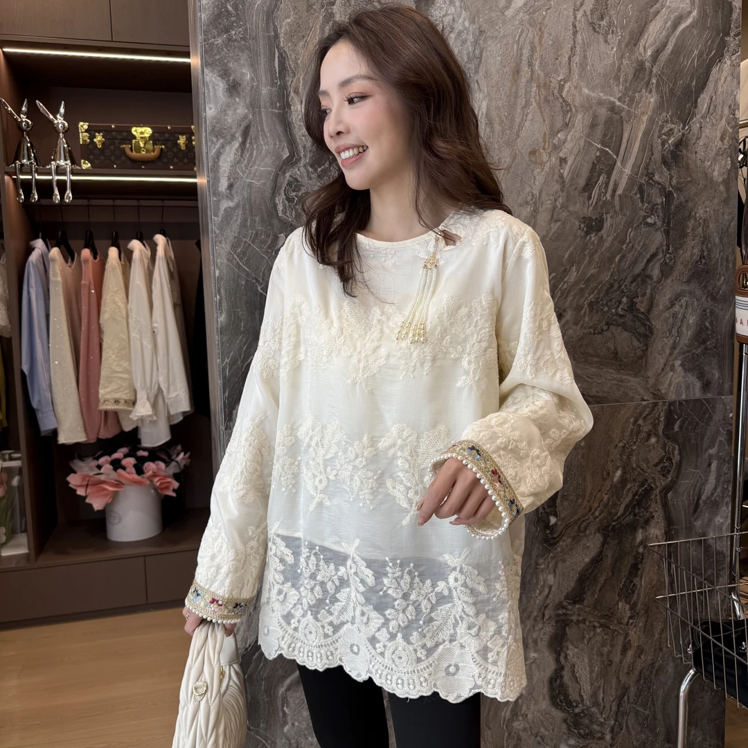 二姐的宝藏中国风设计感重工刺绣圆领长袖新中式复古长袖#25019