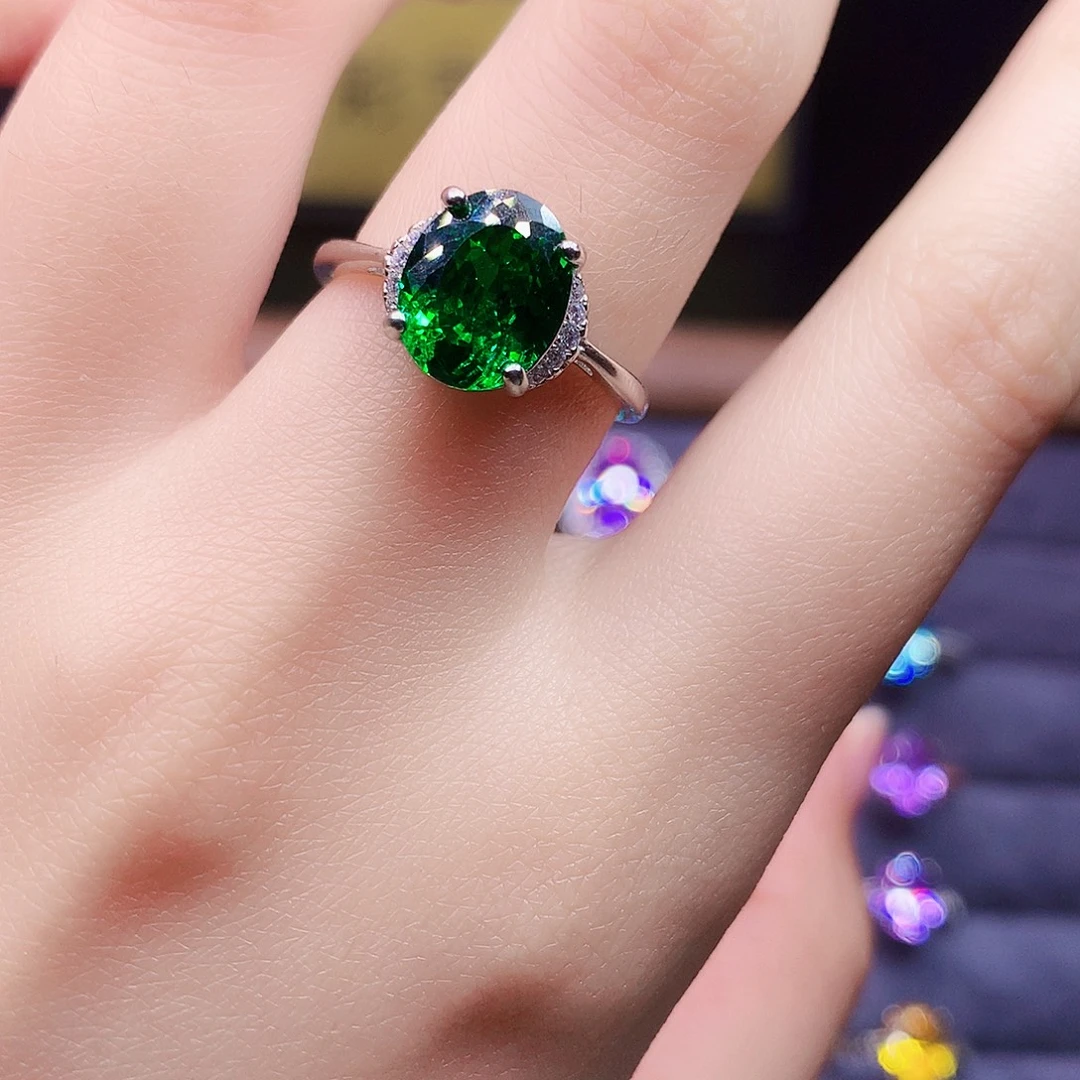 银S925镶嵌绿色碧玺戒指