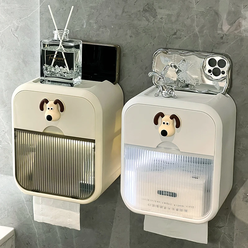 西邮哥【新疆包邮】奶油风卫生间纸巾盒家用壁挂式厕所抽纸盒垃圾桶