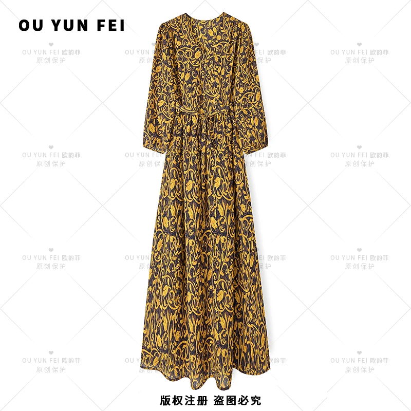 女装连衣裙高级显瘦秋季气质时尚碎花长裙F1718