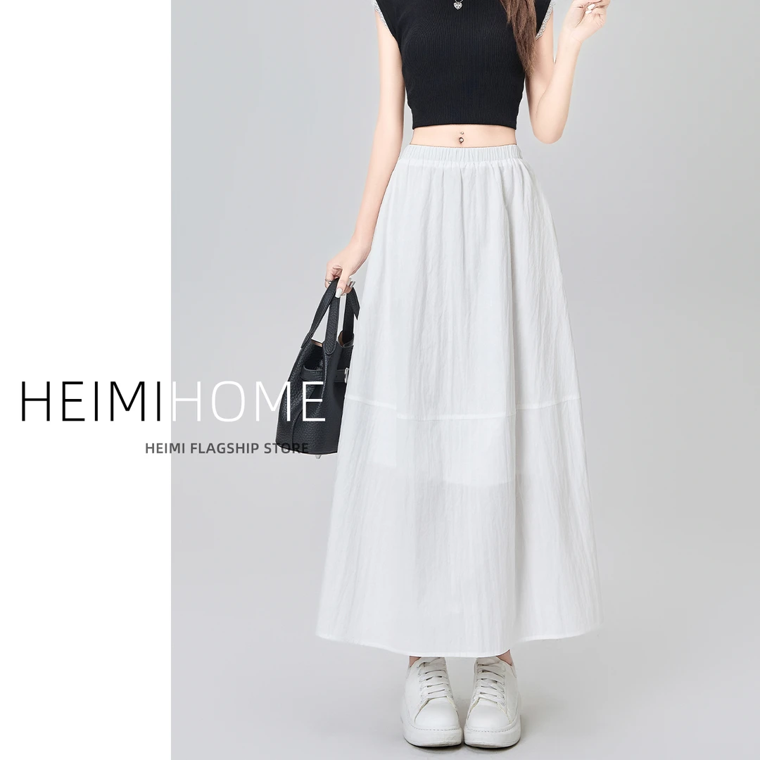 气质白色大摆伞裙女夏薄款高腰垂感山本裙小个子松紧腰a字半身裙