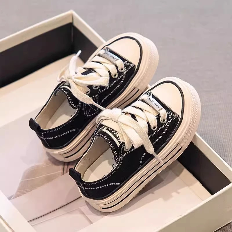 女童帆布鞋黑色板鞋一脚蹬2025新款春秋夏季演出小白鞋女孩休闲鞋