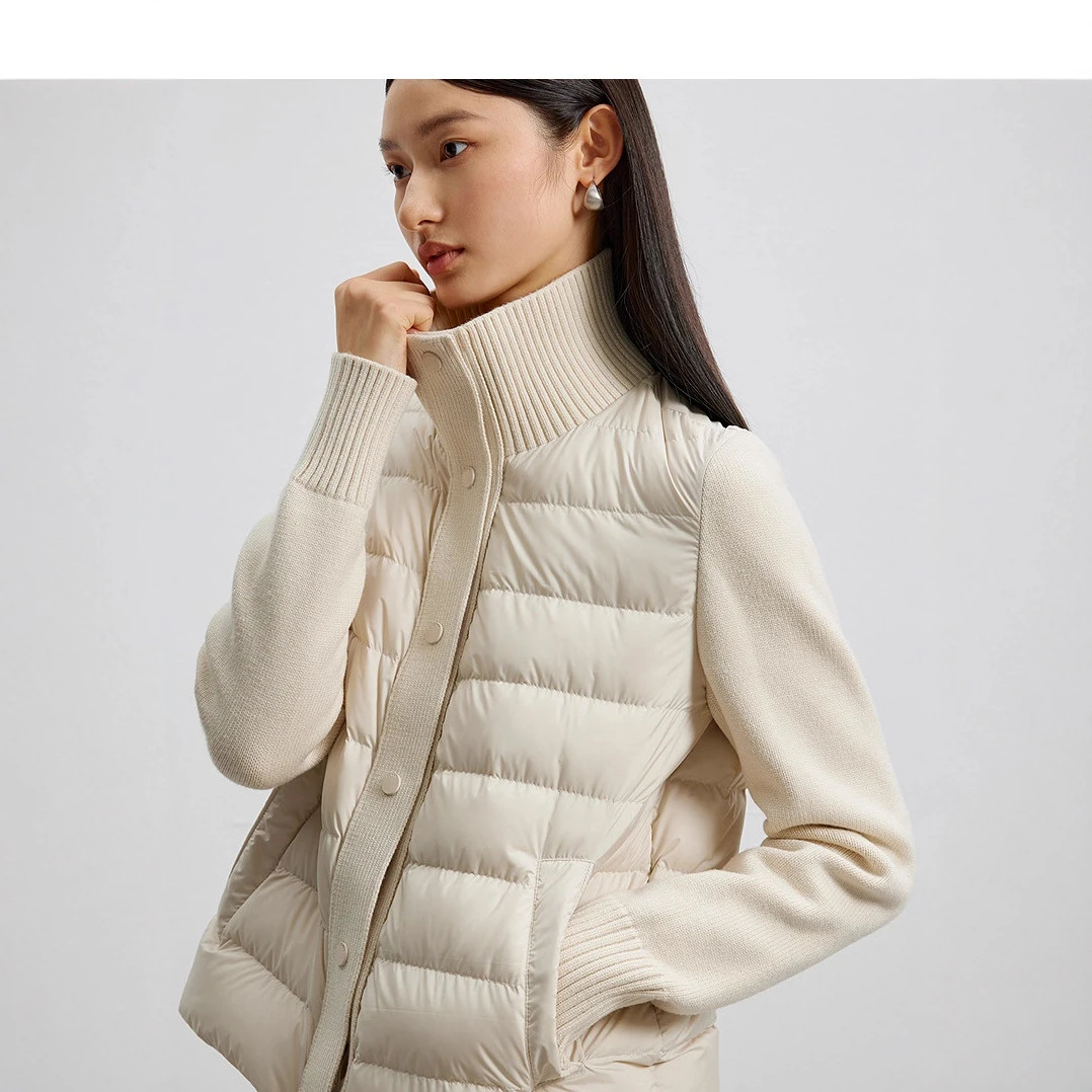 空气小暖宝加厚保暖修身显瘦羊毛棉服针织拼接立领外套秋冬泡芙