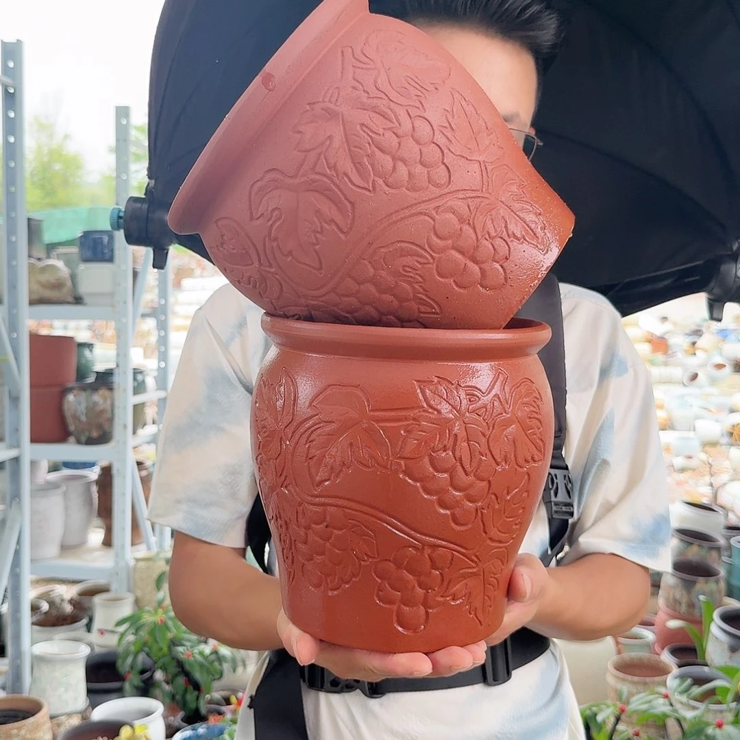 紫砂花盆口19高20.5（两个葡萄紫砂
