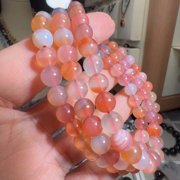 玛瑙/玉髓未镶嵌手链绕手三圈长链天然糖果玛瑙