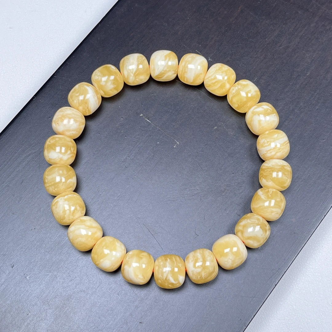 10*9mm焦皮橘底虎皮妖花同料蜜蜡手串