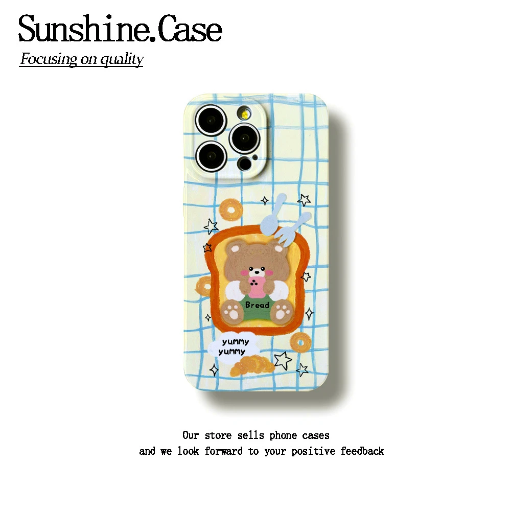 格子小熊菲林软壳适用苹果oppo华为vivo小米荣耀创意手机壳防摔