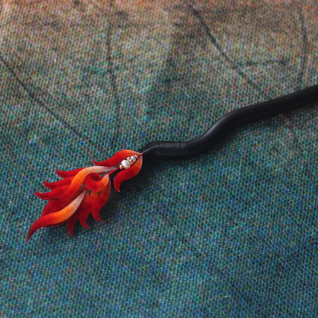 森森的簪 凤翎丨原创非遗绒花发簪 发夹 新中式古风汉服婚礼头饰