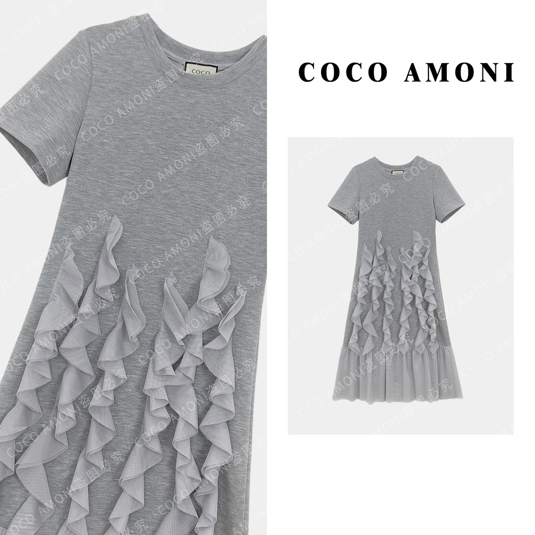 灰色拼接夏季新款裙气质高端女神范高级感连衣裙 ZP253