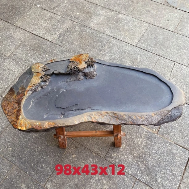 端砚茶盘天然随形紫端石手工雕刻高档茶具