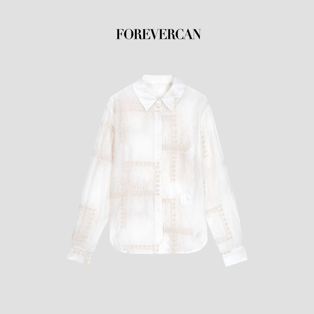 FOREVERCAN“一念花开”奥地利莱赛尔天丝重工刺绣衬衫上衣ST23306