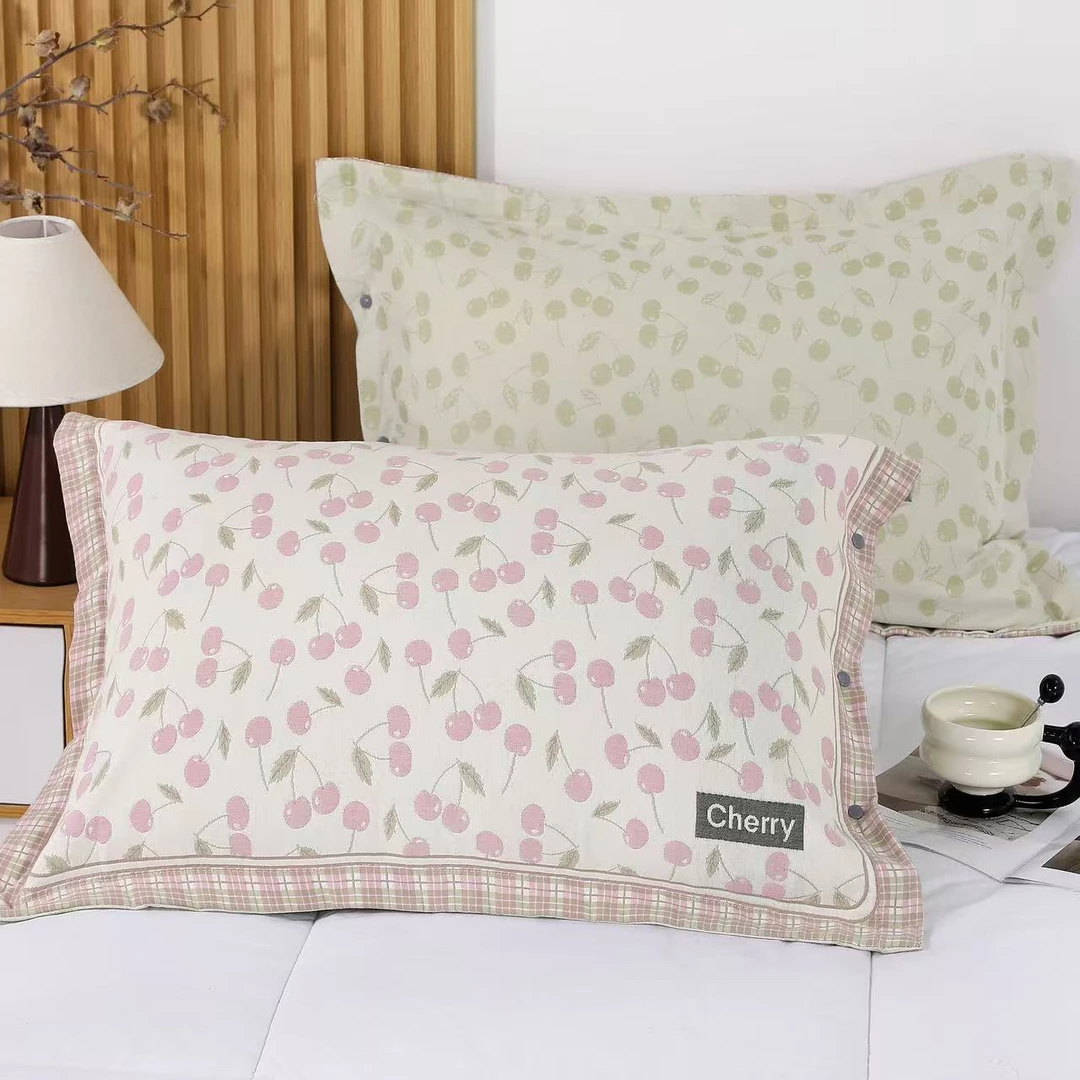 大号枕套田园风四季卡通透气纱布纯棉枕套成人加厚单人枕头套