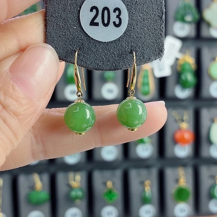 和田玉18K金镶嵌耳饰