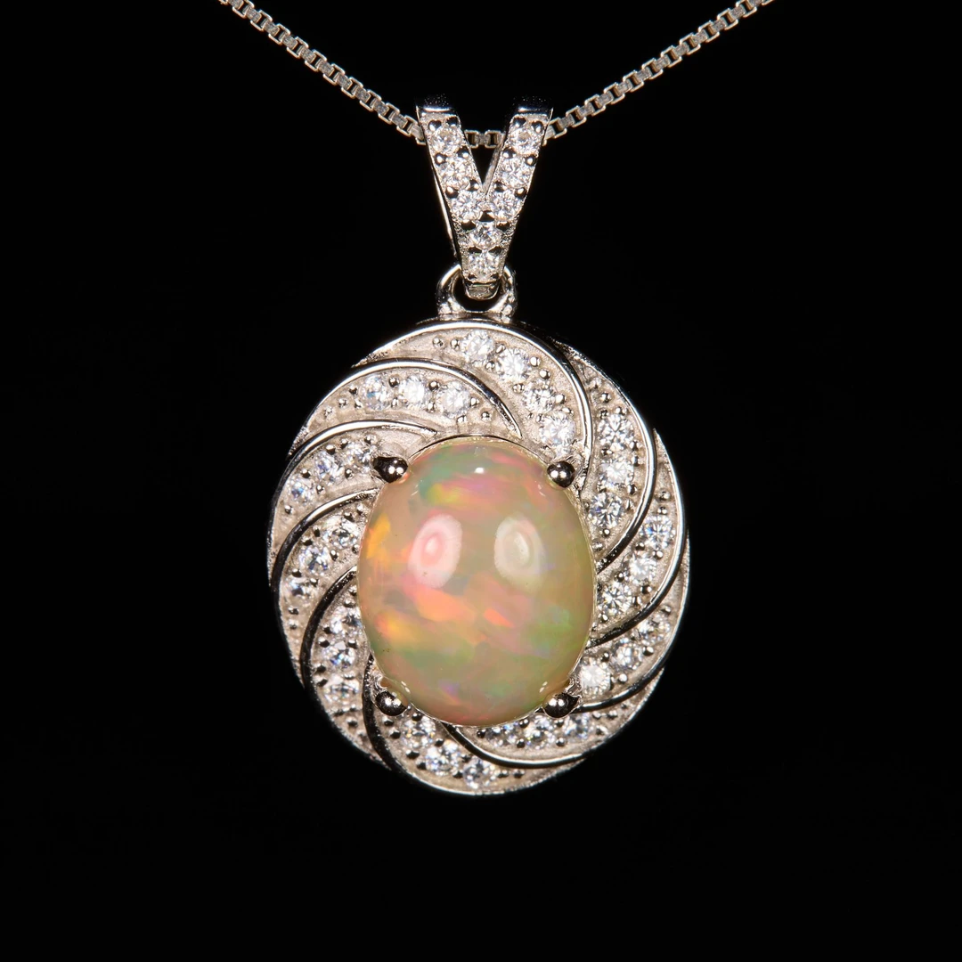 珠宝S925银天然欧泊吊坠多样性发货