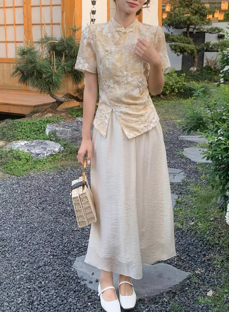 邹先森885-25121-29夏季新款新中式雪纺刺绣上衣两件套气质显瘦