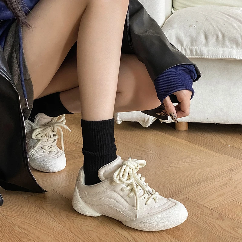 情侣轻便小白鞋女2025春季百搭复古系带德训鞋真皮运动休闲阿甘鞋