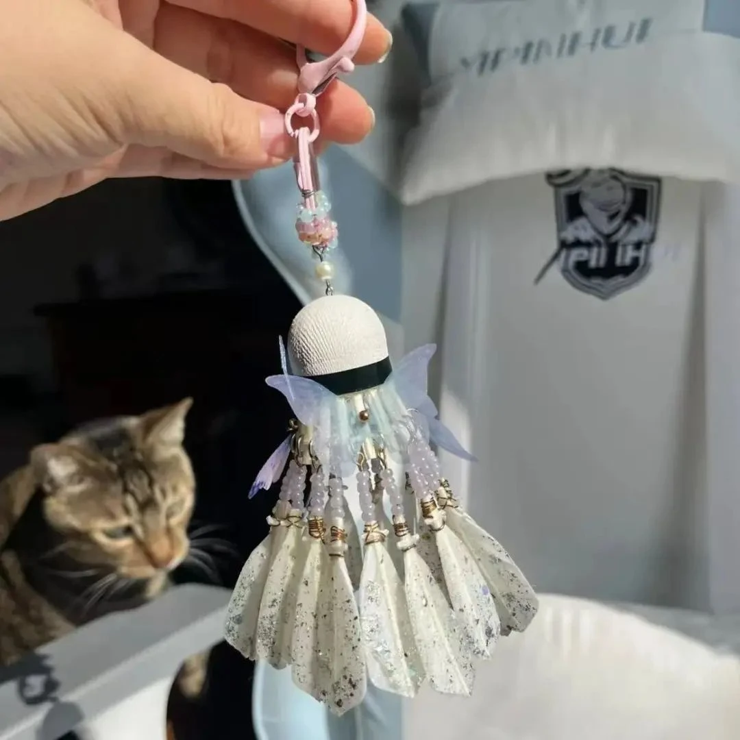 梦幻蝴蝶羽毛球流苏挂件手工串珠diy材料包小夜灯背包钥匙扣挂件