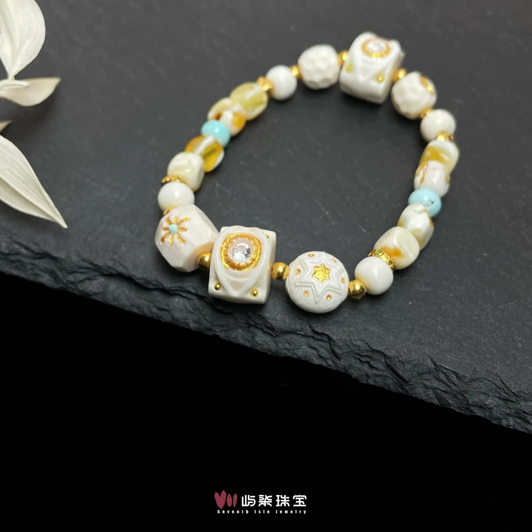 【要努力】F394 蜜蜡银S925镶嵌 浅伊 猛蜜多宝手串