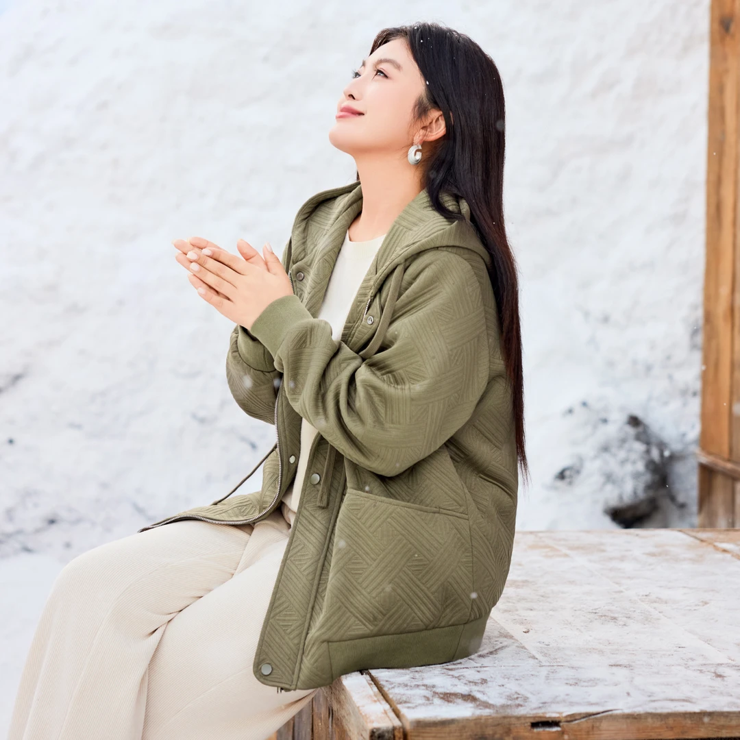 【现货-宽松提花针织连帽外套】MsShe大码女装2025冬休闲C2509034