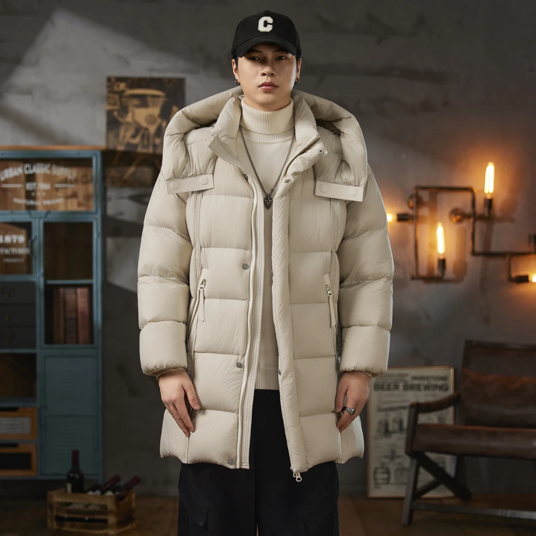 MR.MUDI/穆迪先生中长款连帽羽绒服男装冬季加厚保暖外套潮流休闲