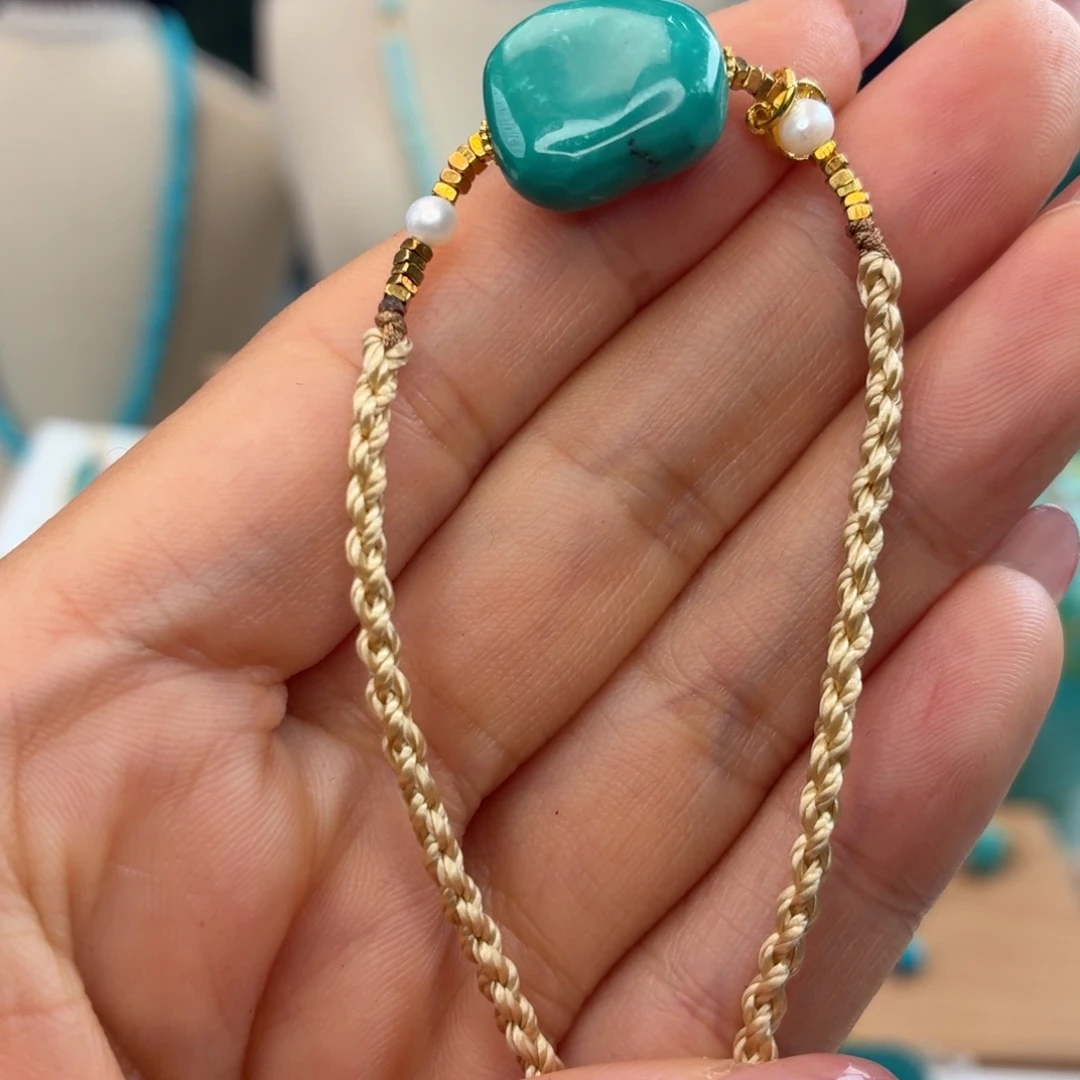 绿松石银S925镀金镶嵌手链