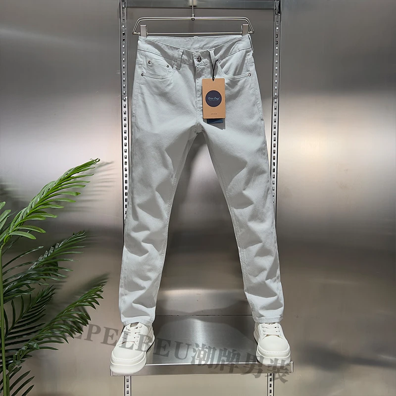 【专柜品质】春夏轻商务男士休闲裤浅色简约设计修身百搭小脚牛仔裤