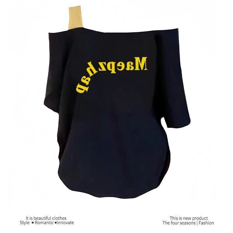 【AORSKK】新款单肩露肩吊带宽松短袖t恤女藏青色欧美风小众别致