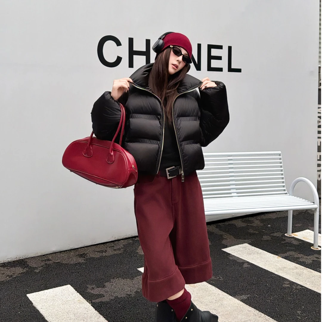 LELE 轻薄常规款加厚百搭极简风拉链立领休闲女款短款羽绒服