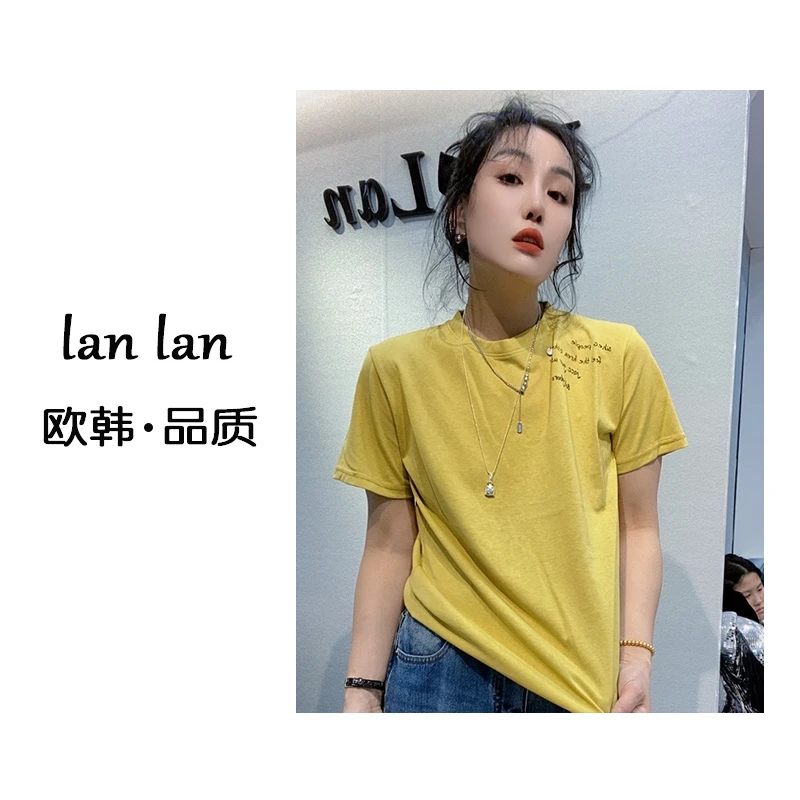 lanlan-夏上新【新左肩字母】韩版小众设计感宽松T恤正肩百搭短袖