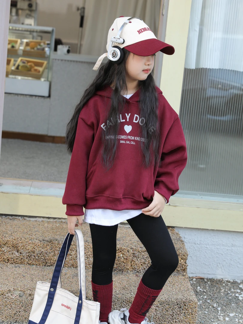 童装带帽卫衣洋气休闲风百搭秋冬春秋中大童卫衣女