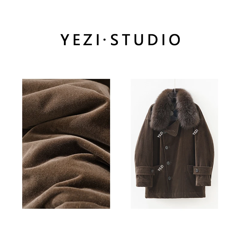 【布朗尼】重磅丝绒面料加狐狸毛领调性派克棉服大衣外套25407004