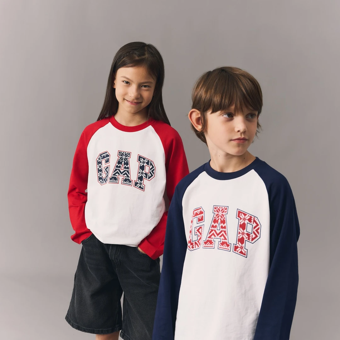 【大小童同款】Gap男女童2024秋冬新款纯棉圣诞撞色长袖T恤619668