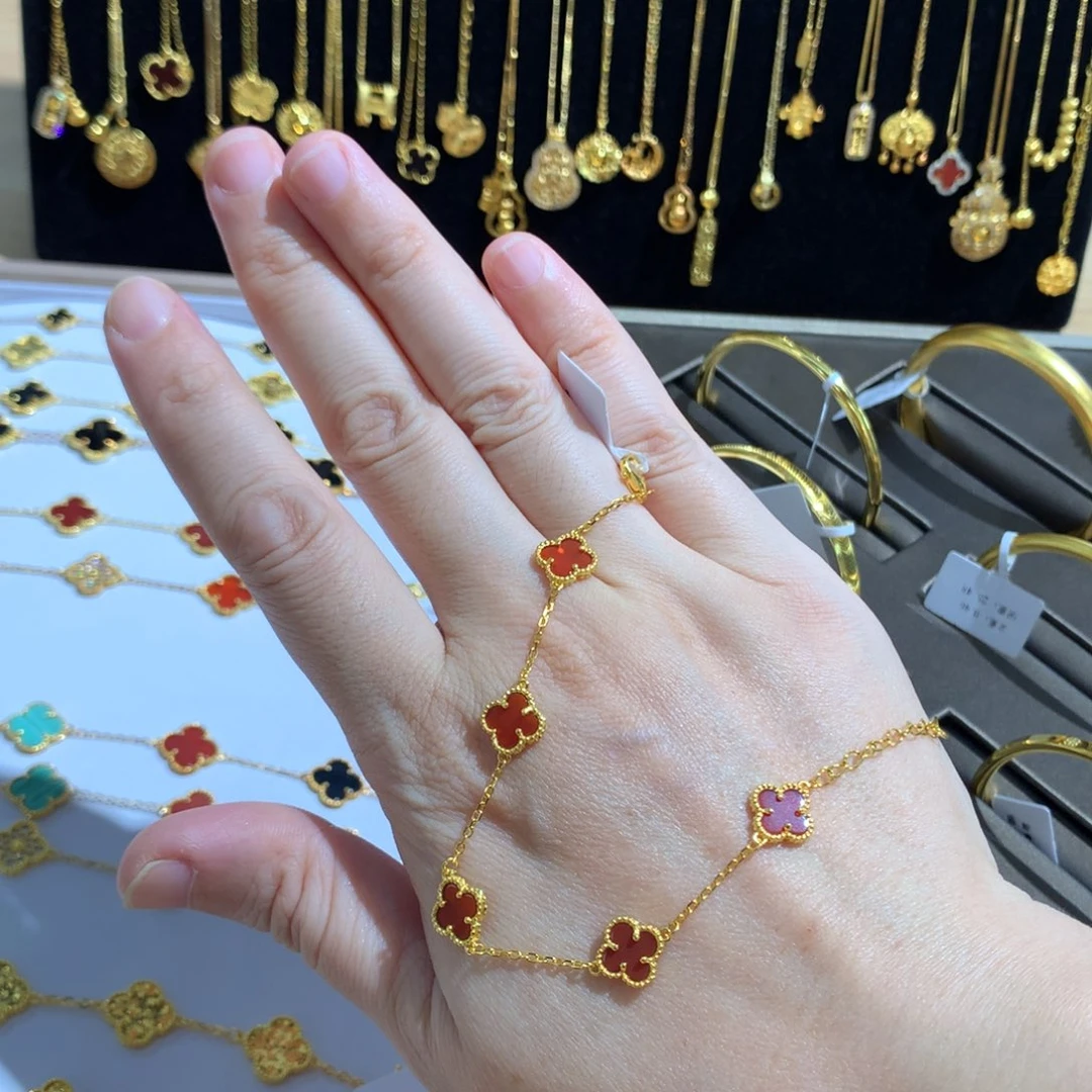 足银树脂四叶草红色经典手链