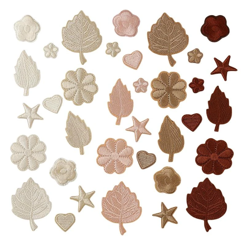 米白咖啡卡其米色补丁贴自粘羽绒服刺绣衣服破洞修补小花朵装饰贴