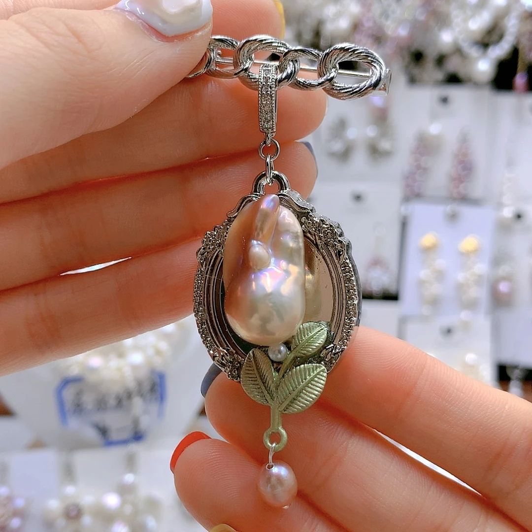 银S925镶嵌耳饰淡水珍珠