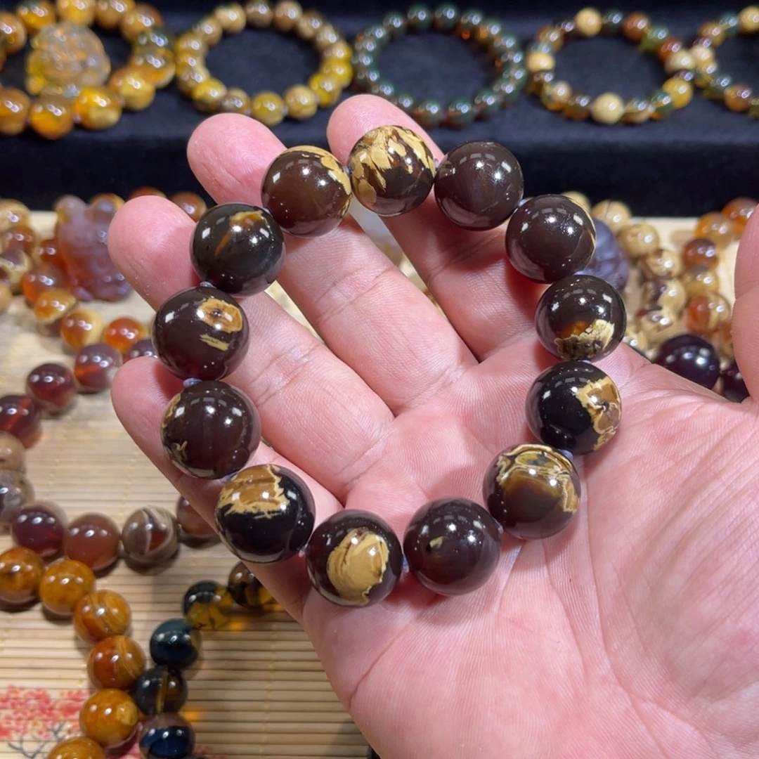 琥珀未镶嵌手链18规格紫罗兰黑加仑溶洞