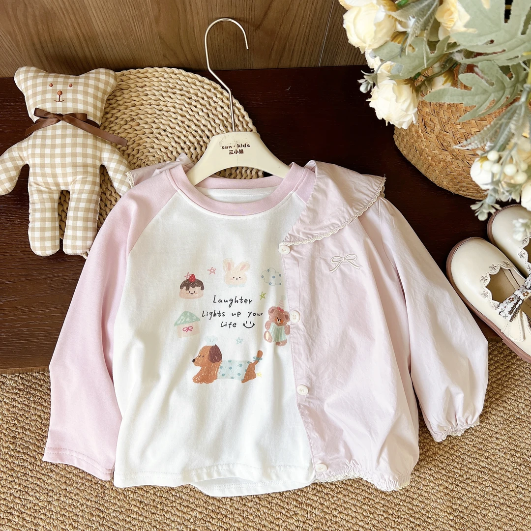 【弹力上衣】25204（拼色小狗）上衣  女童百搭舒适 卡通拼色 上衣