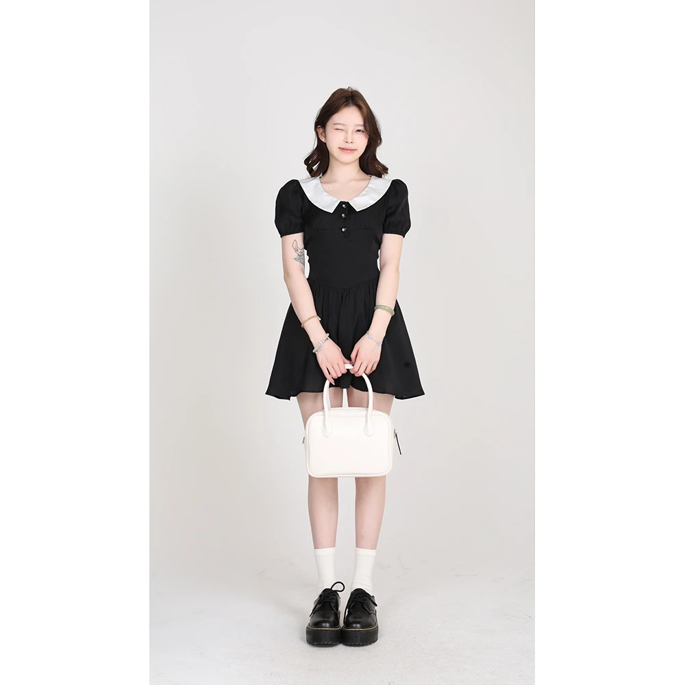【清清】金川川 暮光少女 千金公主学院风娃娃领收腰撞色连衣裙
